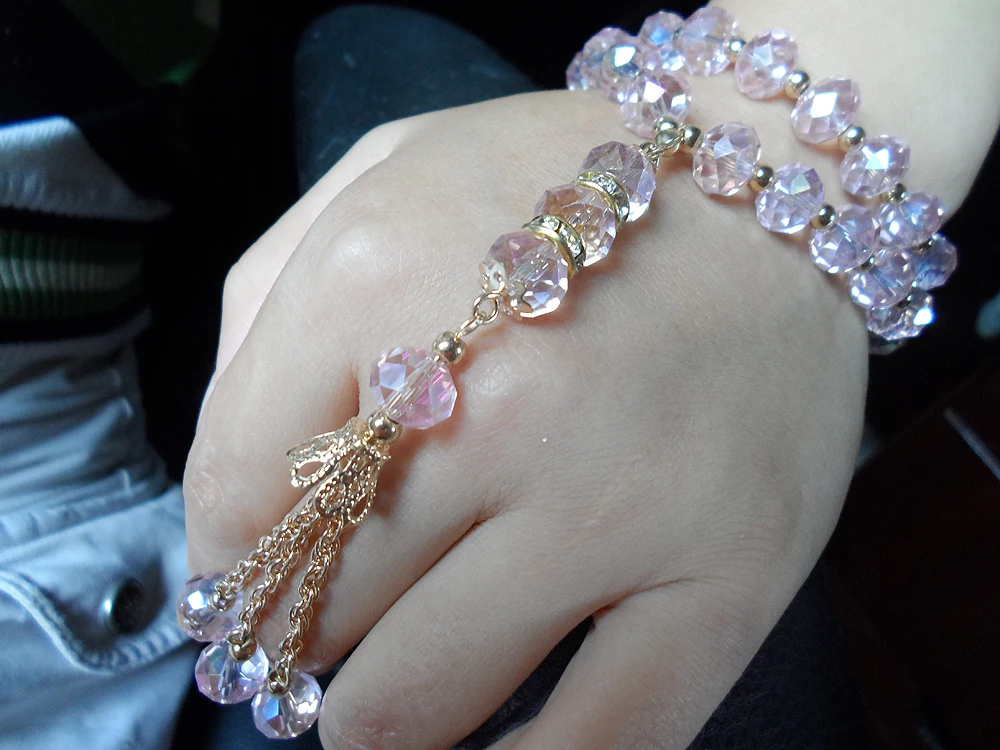 Недорогой оптовый розовый кристаллический мусульманский четки двухслойный