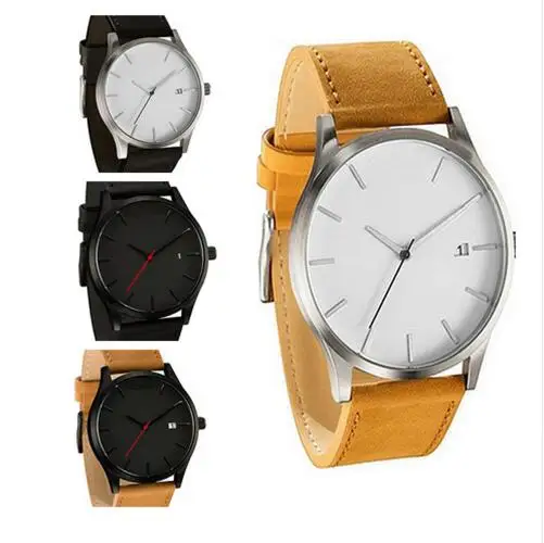 Reloj 2019 Мода Большой циферблат военные кварцевые мужские часы с кожаным ремешком