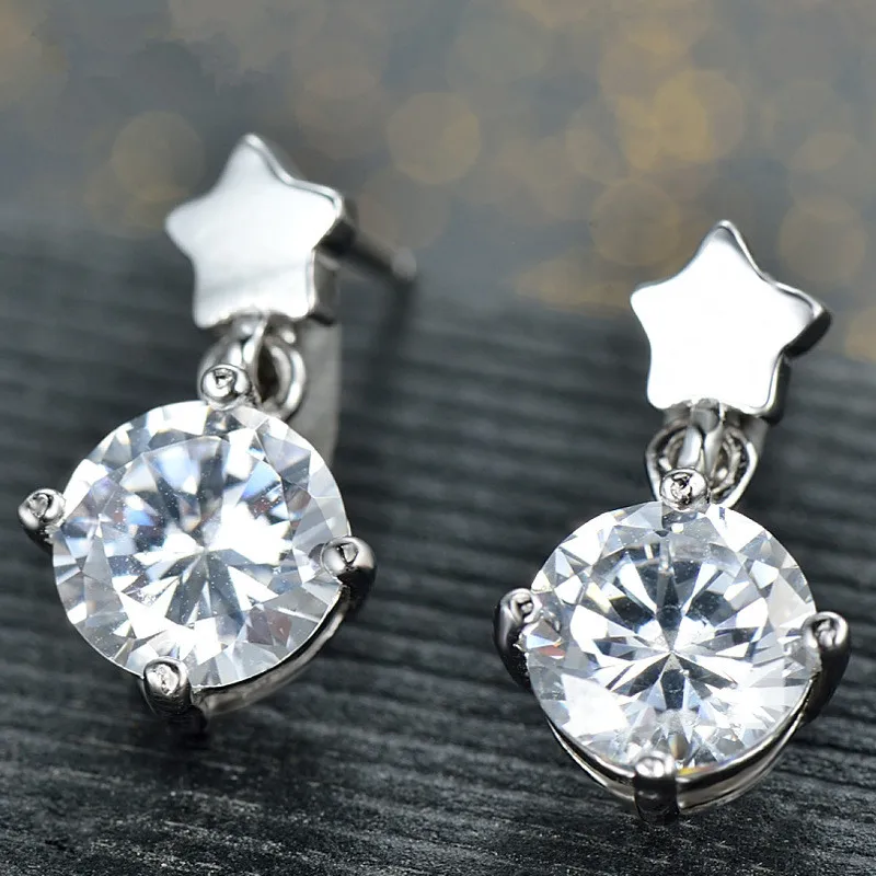 Cute Charm 925 Sterling Silver Five Star CZ Earrings Fashion Stud Lucky Jewelry M&ampWS1995 | Украшения и аксессуары