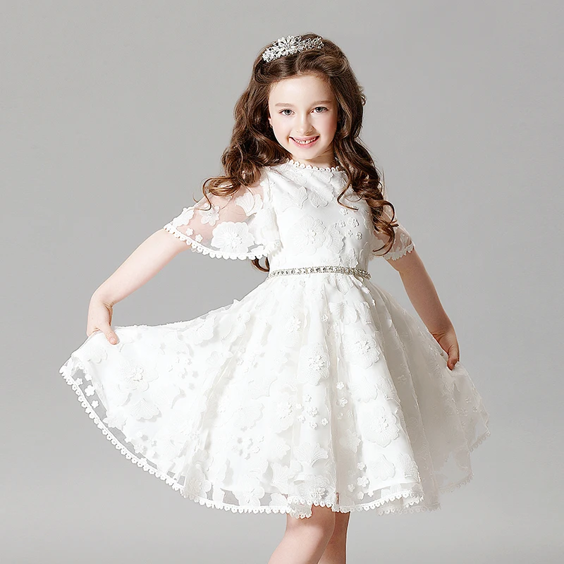 Fashion White Princess Dress For Weddings Summer 2017 Half Flare Sleeves Toddler Girls Dresses for Party Children Clothes P18 | Детская
