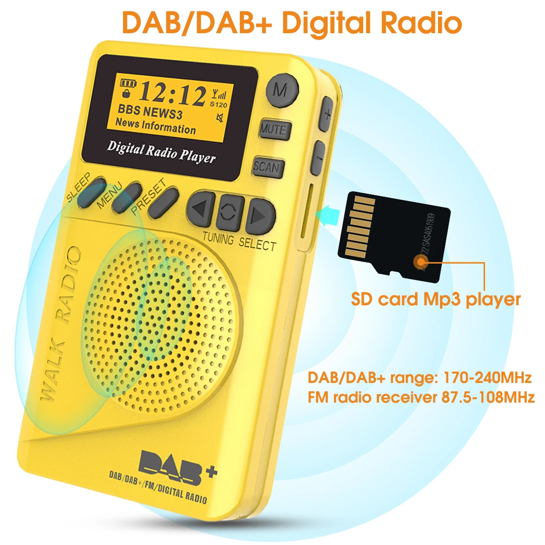 Мини карманный DAB цифровой радио FM цифровой приемник портативный MP3 плеер с ЖК-дисплеем экран Поддержка TF карта время сна Набор