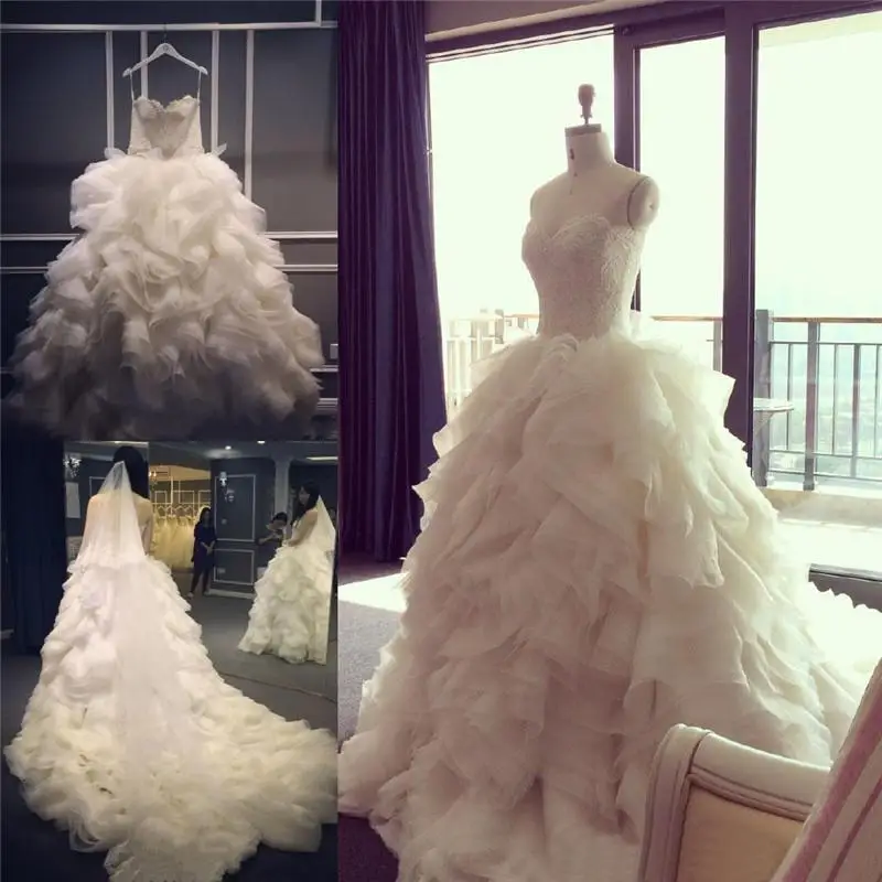Haute Couture Robe de mariee Свадебные платья с рюшами и оборками свадебные без бретелей на