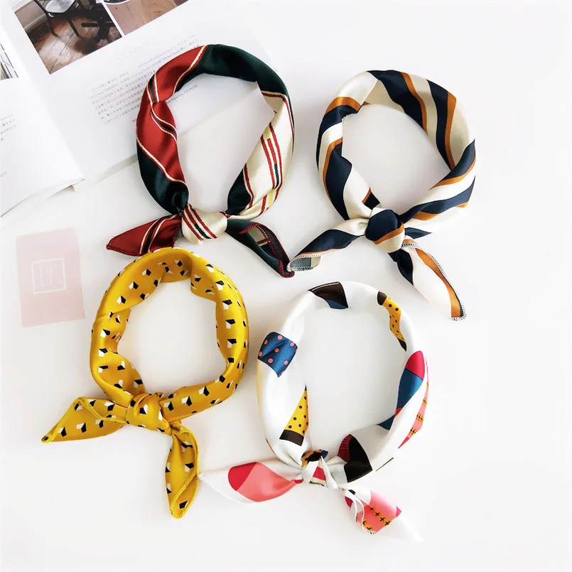 Elegant Women Square Silk Head Neck Feel Satin Scarf Skinny Retro Hair Band Tie Small Fashion Lady scarfs |