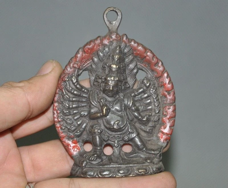 Старый тибетский буддизм бронзовый дорье Махакала калачакра Будда Амулет