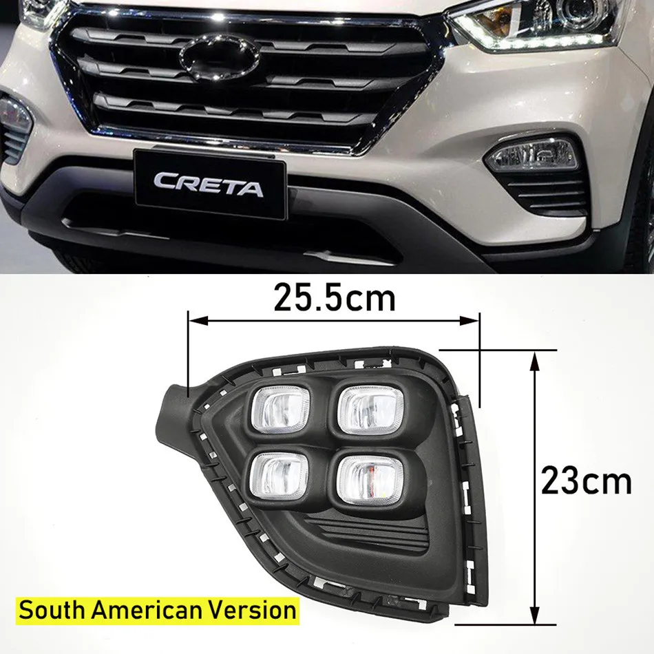 South American Model Автомобильный мигающий 1 пара DRL для hyundai Creta IX25 Светодиодный дневной ходовой светильник, противотуманная фара DRL с желтым поворотным сигналом - Цвет: South American Model