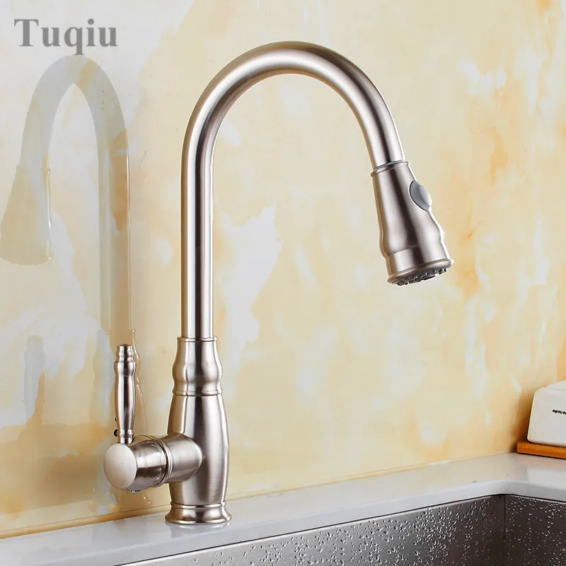 

Free Shipping Brass kitchen Nickel cold and hot water tap kitchen sink faucet taps mixer with pull down shower head