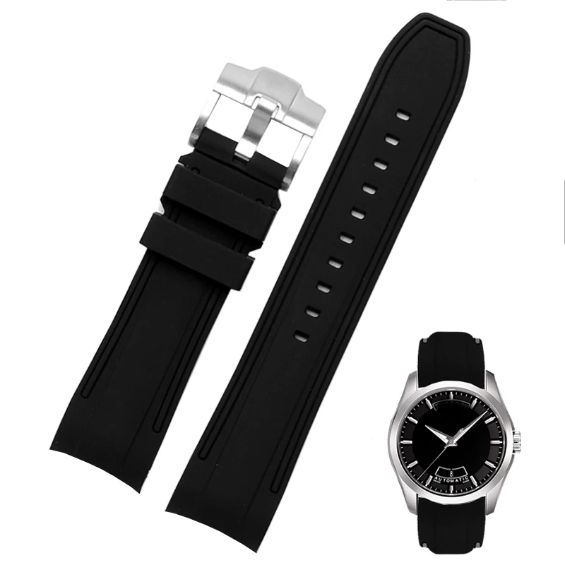 Силиконовый резиновый браслет для tissot T035 T055 ремешок для часов водонепроницаемый браслет для часов 23 мм 24 мм наручные часы - Цвет ремешка: black silver buckle