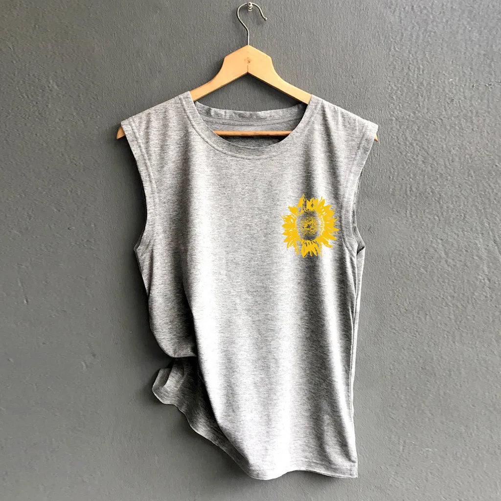 Gray Фестиваль Хаут сексуальная леди Харадзюку Camis Лето Без Рукавов Свободные шорты топы с принтом подсолнуха жилет Camiseta Mujer Прямая c - Цвет: Gray