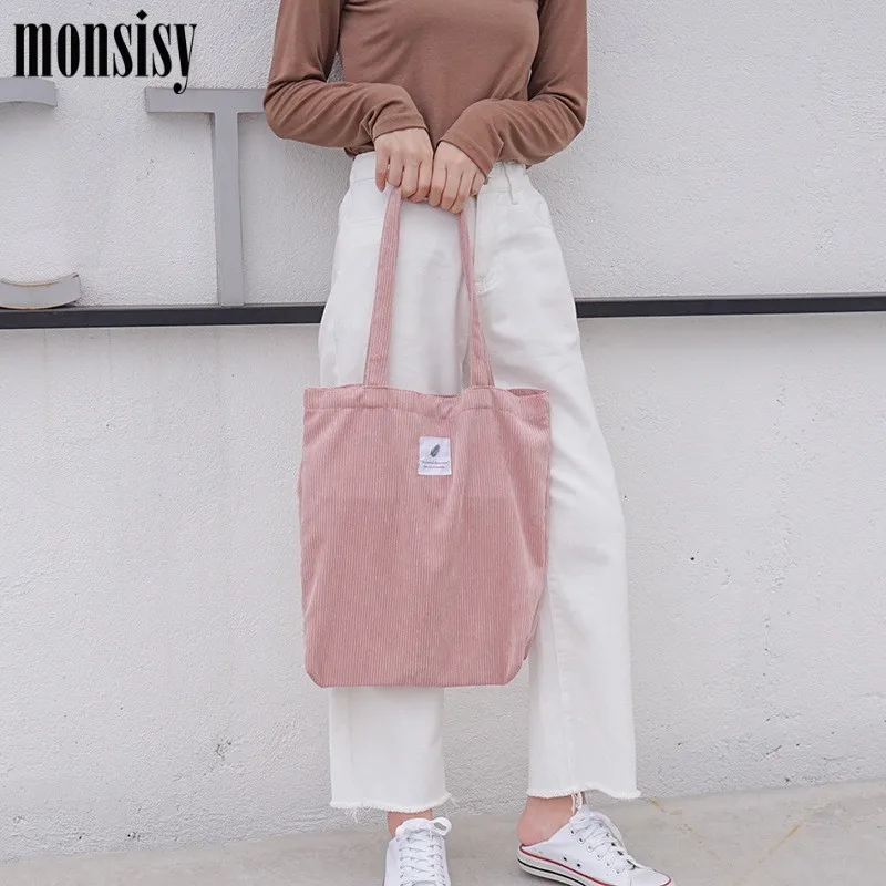 Monsisy Women Shopping Bag Girls Corduroy Shoulder Heavy Duty Female Solid Big Capacity Beach/Travel Ladies Folding | Багаж и сумки