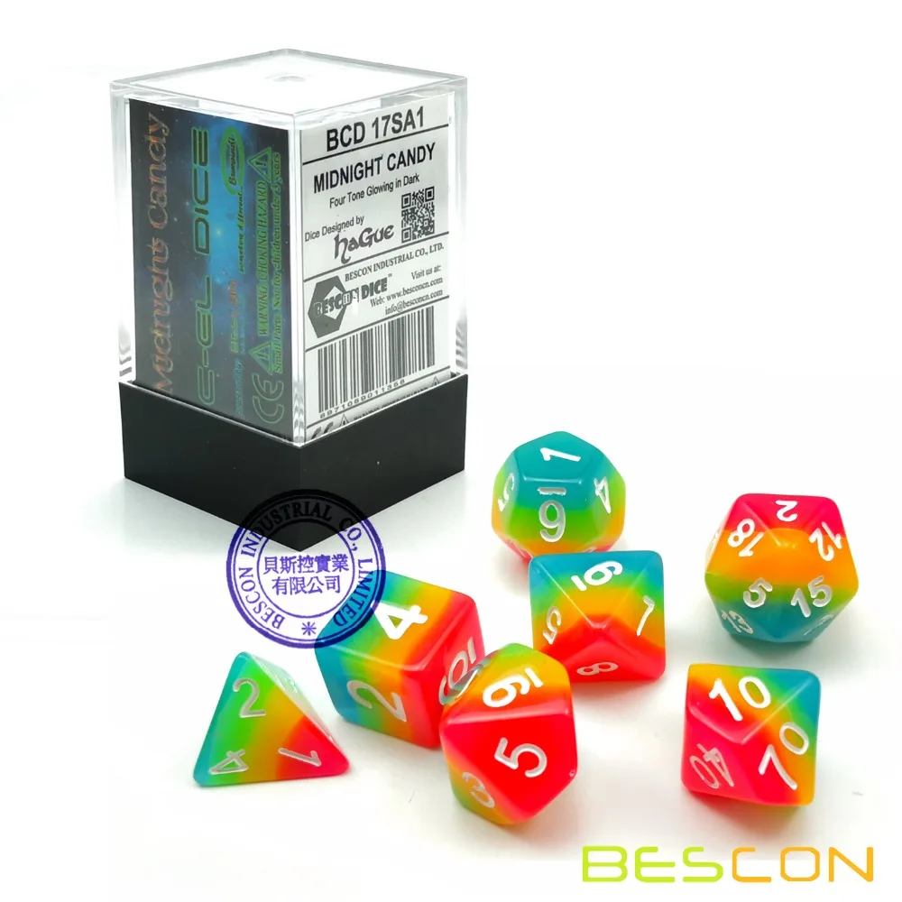 Фото Bescon фэнтезийные радужные светящиеся многогранные кости 7 шт. в комплекте полуночные конфеты, светящиеся в темноте блестящие кости, Новинка ... №2