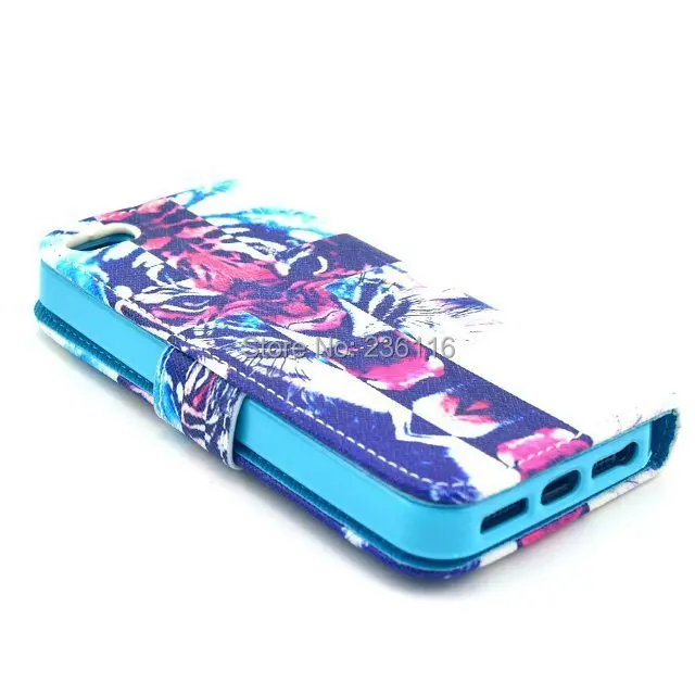 Tiger Mouth Pattern PU Leather Case with Stand Cover for Apple iPhone 5 5S Shell |