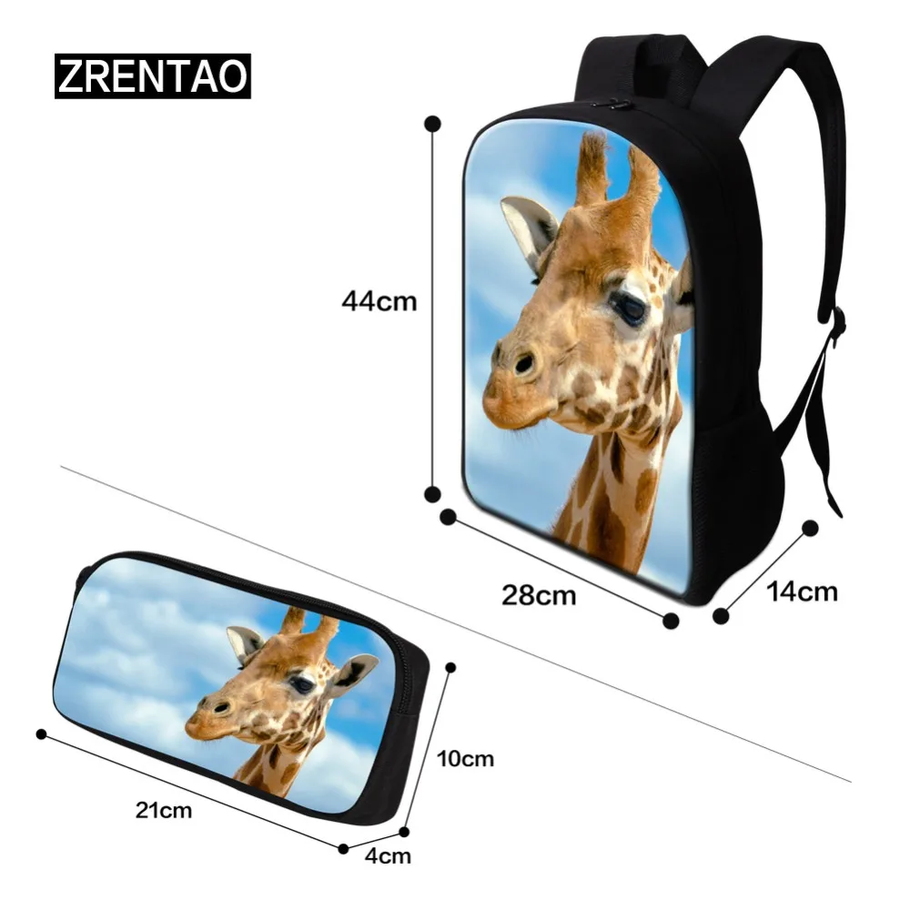 zrentao children polyester school backpack for girls cartoon animal 3pcsset mochilas pencil casecooler bag new fashion bags free global shipping