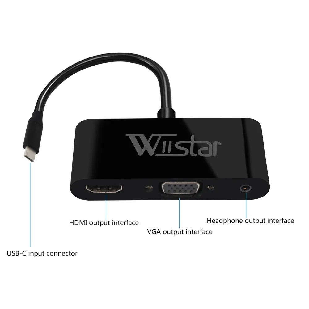 Wiistar USB C к HDMI VGA 3,5 мм адаптер type C к VGA HDMI 4K для huawei mate 10 Pro P20 samsung Galaxy S8/8