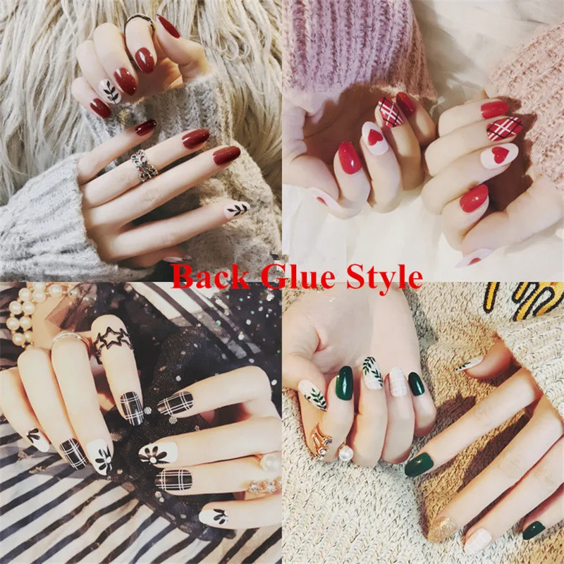 24 шт. полное покрытие накладные ногти Красочные назад клей Стиль Art Пресс на
