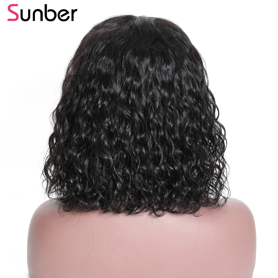 Sunber Bob волнистые волосы на кружеве 8-14 дюймов 130%/150% плотность remy волосы предварительно сорванные короткие бразильские боб парик для черных женщин