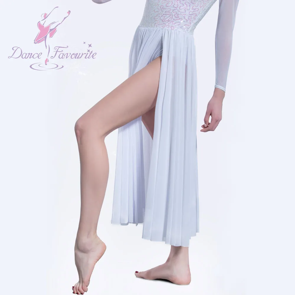 Белое Сетчатое кружевное балетное платье с длинным рукавом и блестками длинное