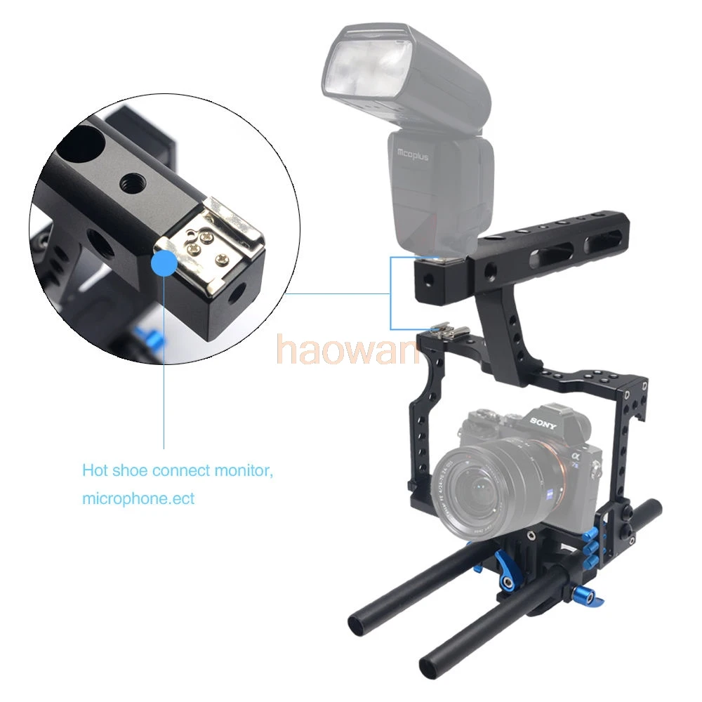

Aluminum Alloy 15mm Rod Rig dslr Camera Video rabbit Cage Handle Grip Hutch for Sony A7 II A7r A7s a6500 Panasonic GH4 camera