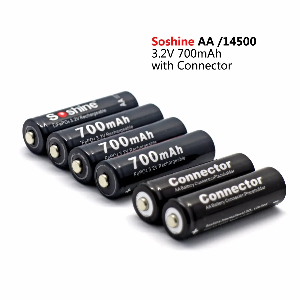 4 шт. упак. аккумулятор Soshine 700 мА · ч 14500 3 2 в LiFePO4 AA аккумуляторная батарея с
