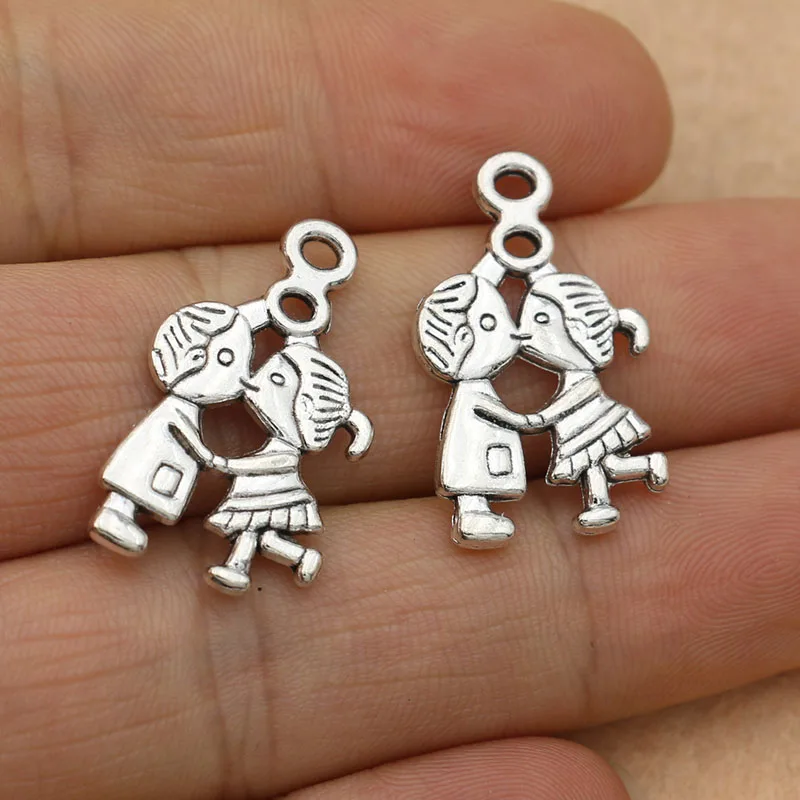 KJjewel Tibetan Silver Plated Boy Girl Charms Pendants for Necklace Bracelets Jewelry Making Findings DIY Accessories 28x17mm | Украшения и