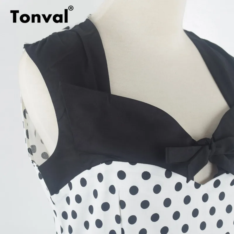 Женское винтажное платье Tonval праздвечерние чное в горошек с вырезом сердечком