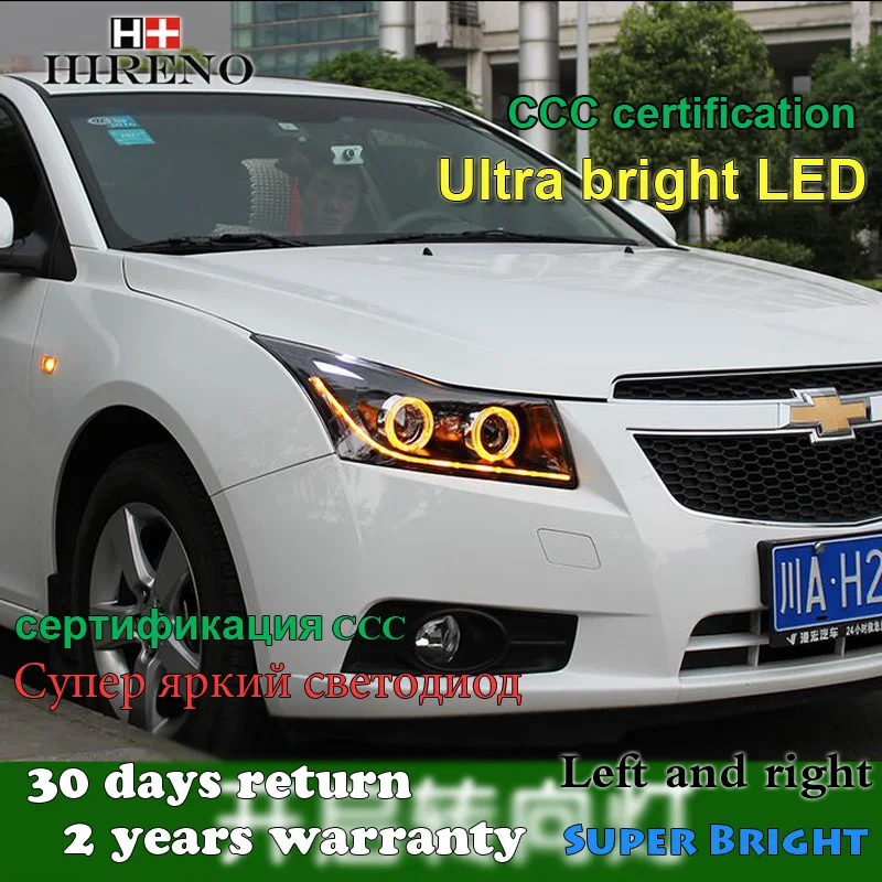 Hireno Headlamp for 2010 2011 2012 2013 2014 Chevrolet Cruze Headlight Assembly LED DRL Angel Lens Double Beam HID Xenon 2pcs | Автомобили