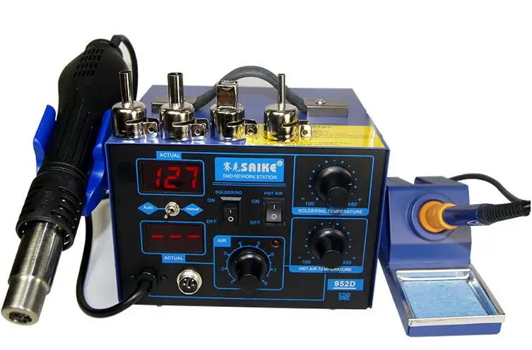Фен и паяльник Saike 952D 2 в 1 760 Вт с паяльником|soldering iron|saike 952drework station |