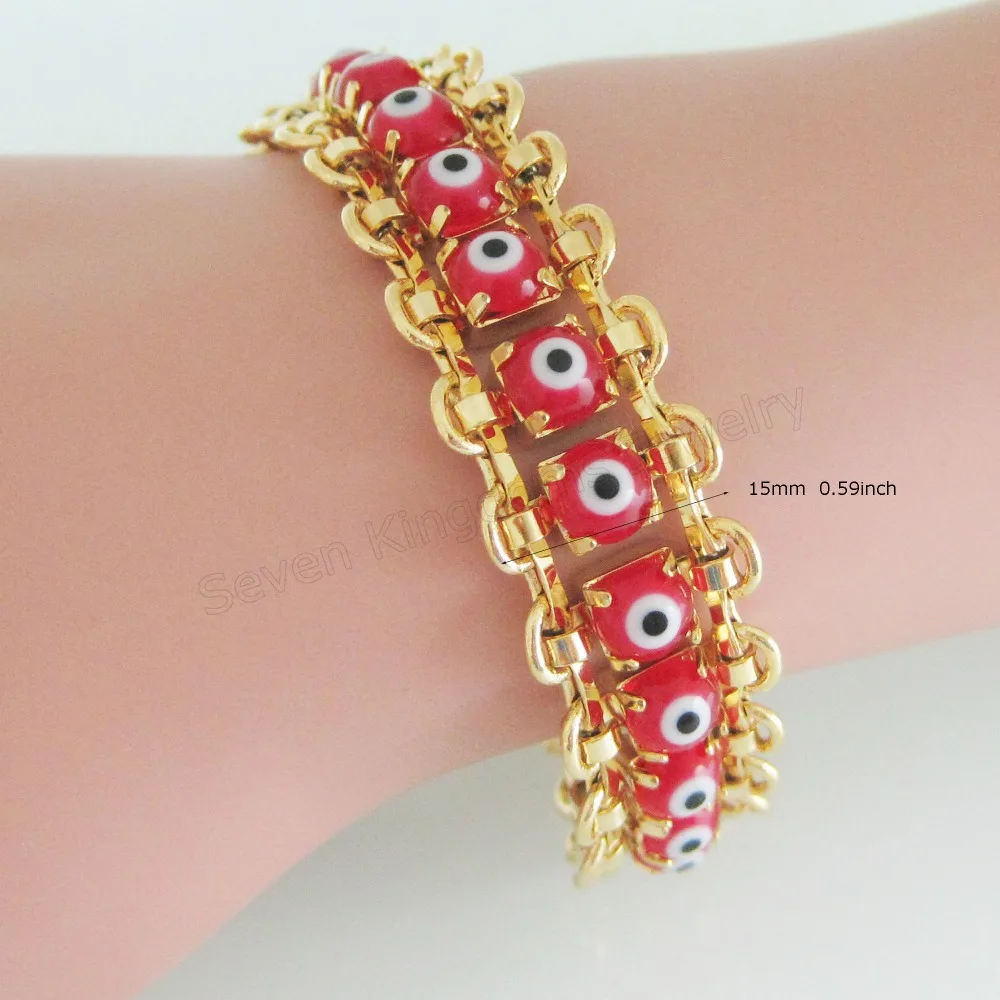 Новинка 7 1 &quot+ 2&quot Дамские желтое золото GP сглаза бусины из красного стекла
