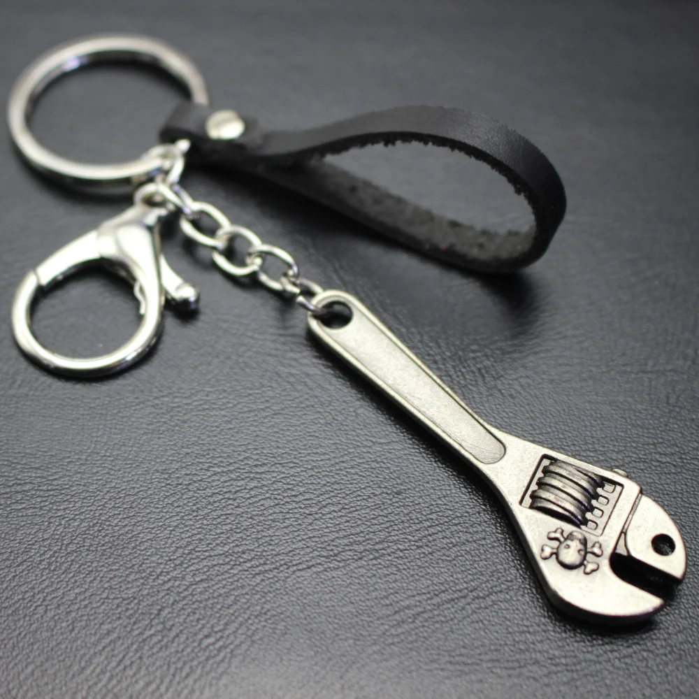 Skull Spanner Cow Leather KeyChain Hook Buckle Keyrings Skeleton Logo Pendant Car Key Holder Bag Hang Outdoor Gift | Украшения и