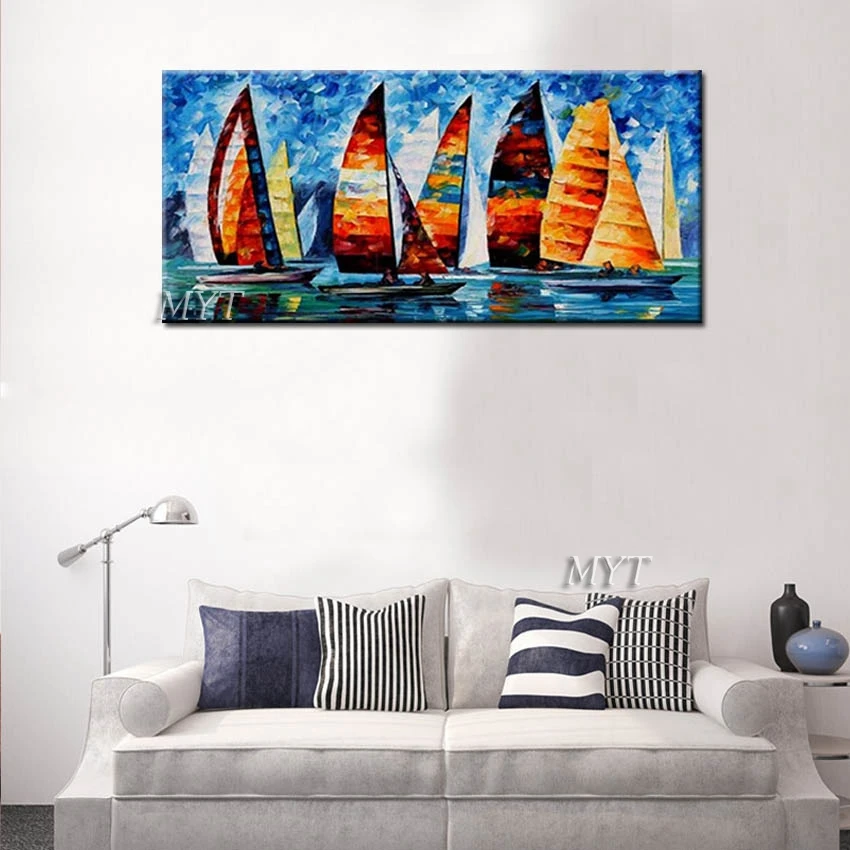 

Quadros De Parede Para Sala Free Delivery, Sailboat Pier Landscape Painting, Hand-painted, Canvas, Wall Painting Living Room
