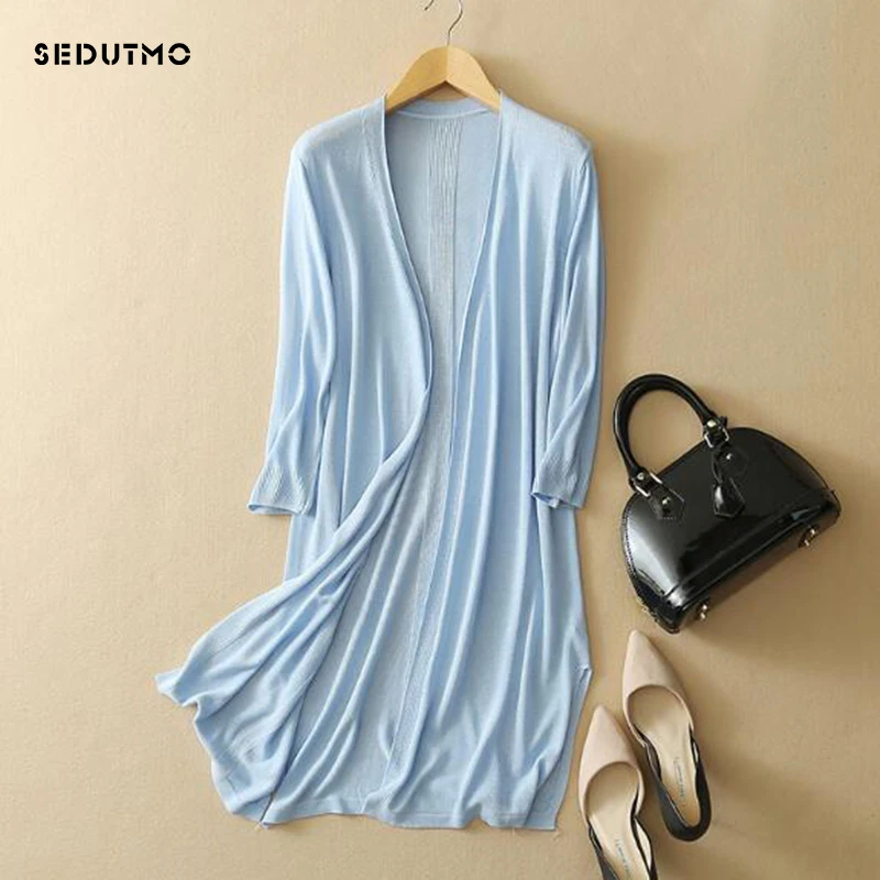 

SEDUTMO 2018 длинный свитер, женский кардиган, вязаное пальто оверсайз, свитер, белая тонкая туника с коротким рукавом, Пляжная верхняя одежда ED317