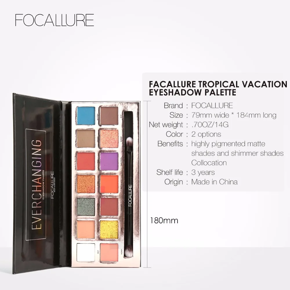 FOCALLURE 14 цветов Палитра теней для век матовые блестящие мерцающие тропические