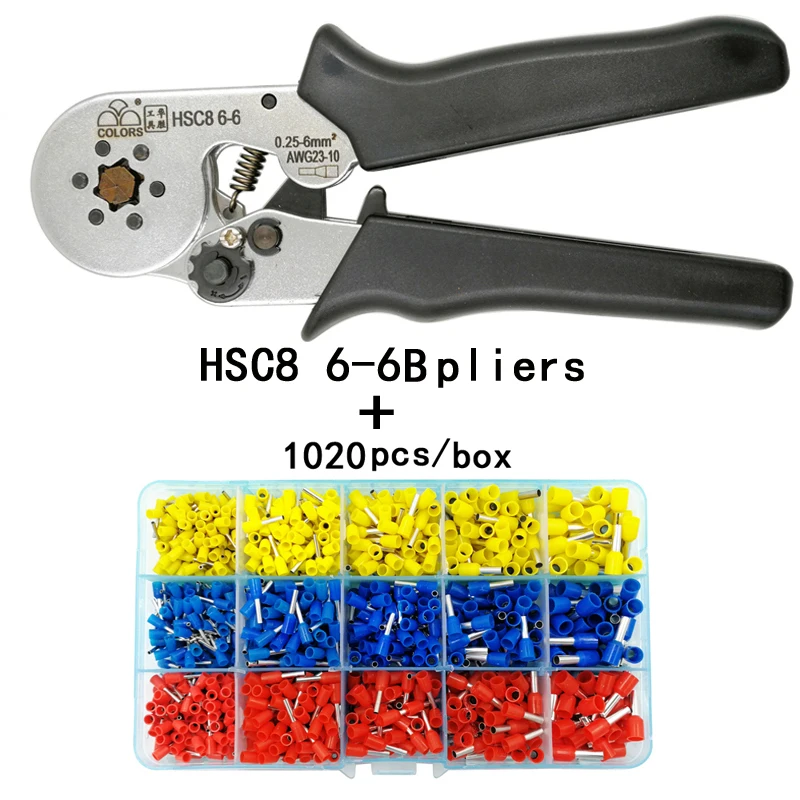 Цвета HSC8 6-6 обжимные плоскогубцы 0,25-6 мм2 23-10AWG для трубчатого терминала шестигранного давления мини Тип круглый нос европейский бренд инструменты - Цвет: HSC8 6-6B terminals