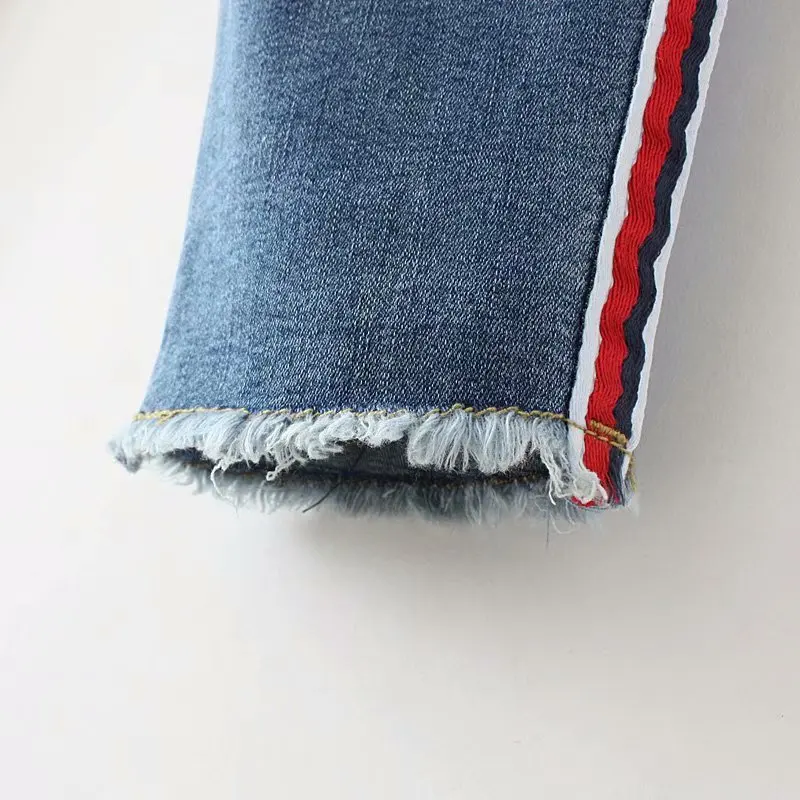 Женские джинсы с красным краем простые эластичные повседневные одежда больших
