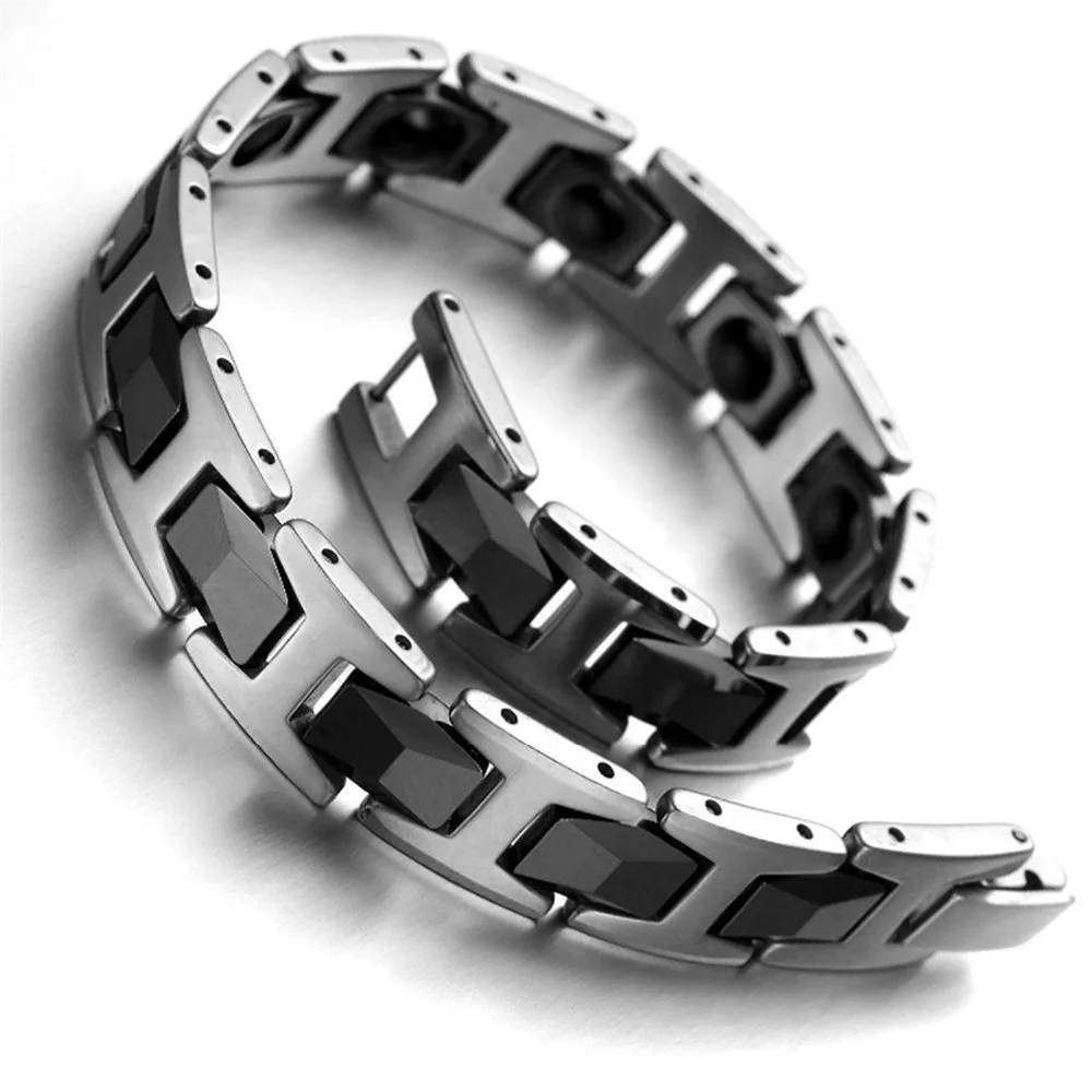 Hottime Men's Fashion Healthy Bangles Bio Elements Energy Germanium Bracelet Black Negative ION Ceramic Tungsten Jewelry 10027 |