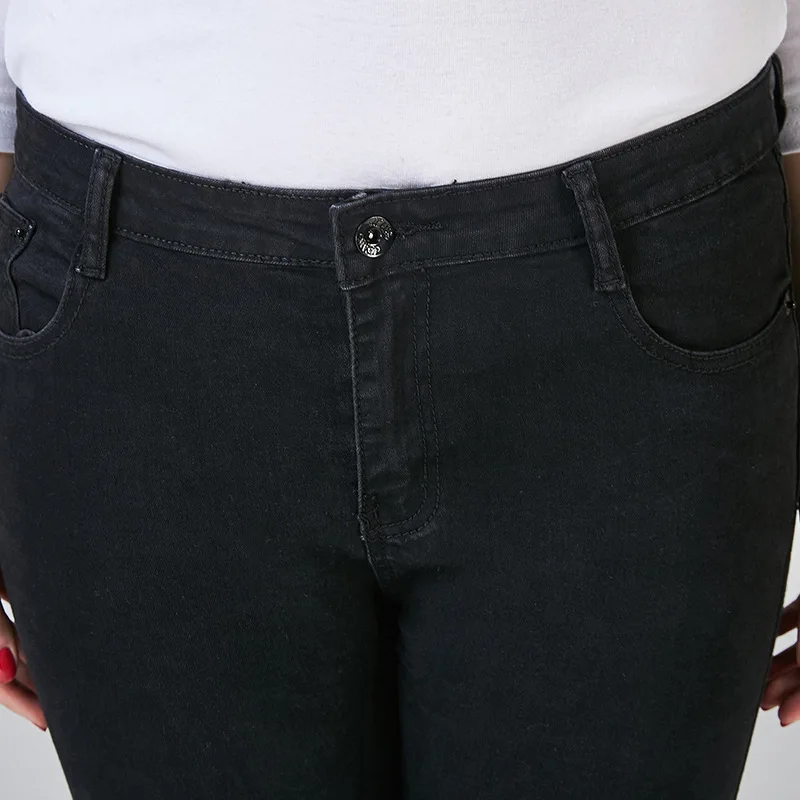 2017 гибкие женские зимние черные джинсы с высокой талией Большие размеры