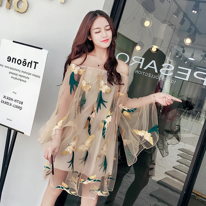 Женское платье с вышивкой 3D Bird Boho Slash пляжные платья для вечеринок лето 2019