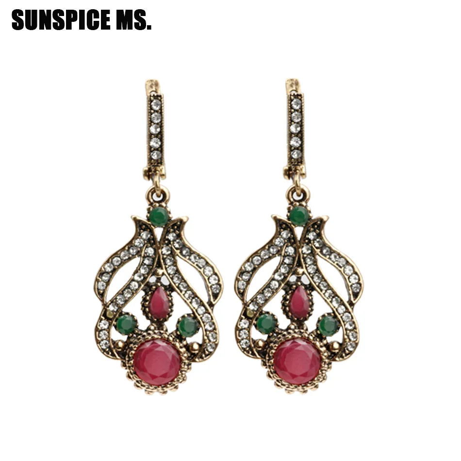 Ретро марокканские женские цветочные висячие серьги под старину золото Цвет