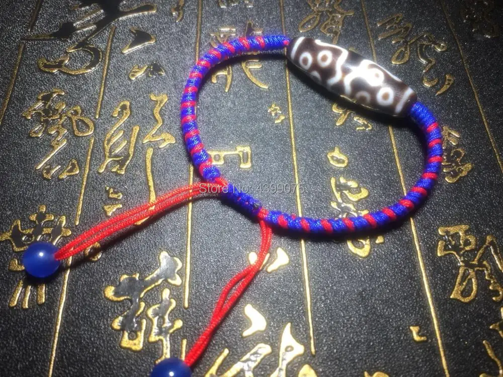 

Tibet 11eyes DZI Jewelry special red&blue braided line hand-woven diamonds knot evil woman`s bracelet Free Shipping