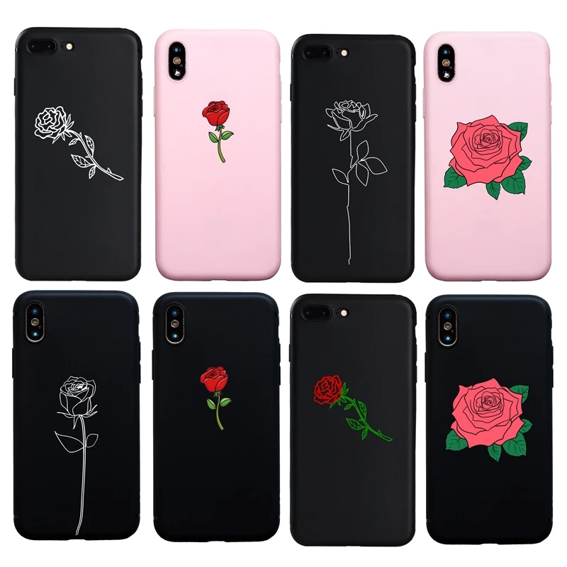 Мягкий силиконовый чехол с простым рисунком красной розы для iphone X XS Max XR 5s SE