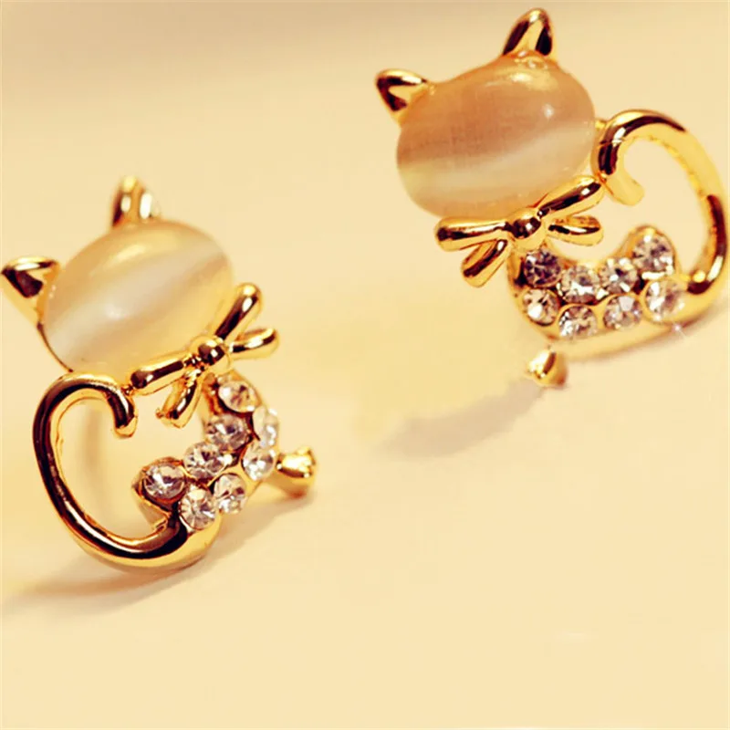 Earrings High Quality NEW Cute Cat Stone Crystal Rhinestone Women Stud Jewelry Boucle D'oreille Femme 625#45 | Украшения и