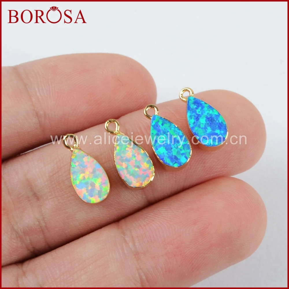 Borosa 10 шт. стильный Teardrop Золото Цвет белый и синий японским опалом, искусственный опал очарование камни для Цепочки и ожерелья делая G1468