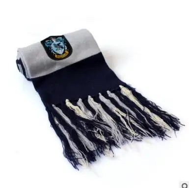 Шарф для косплея Гриффиндор/Слизерин/Hufflepuff/Ravenclaw полосатые шарфы милые шарфы значок персональный Косплей вязаные шарфы - Цвет: Синий
