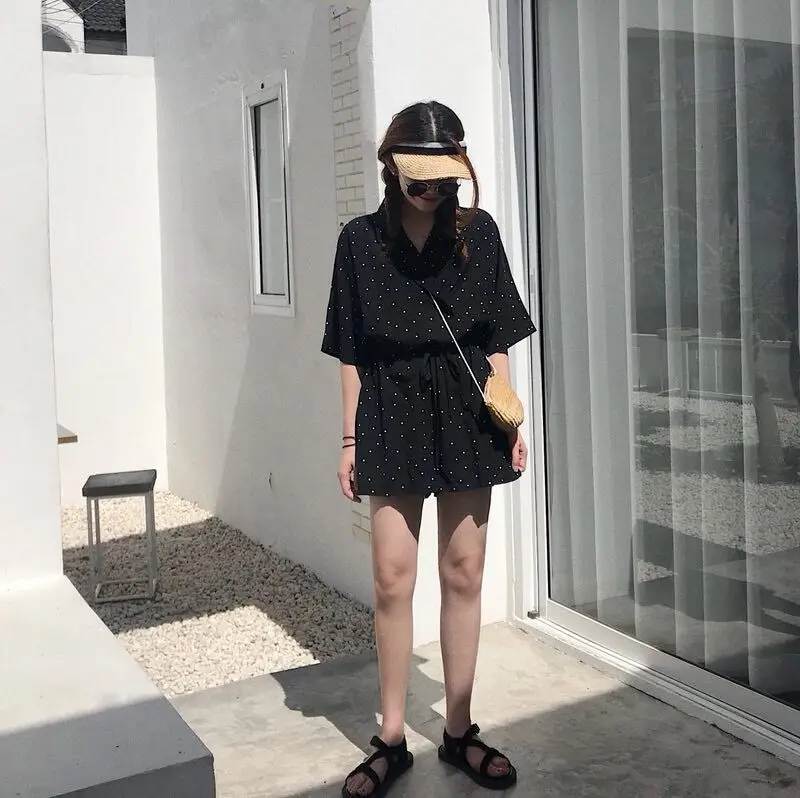 Mihoshop Ulzzang Корейская женская модная одежда брюки с v образным вырезом Свободный