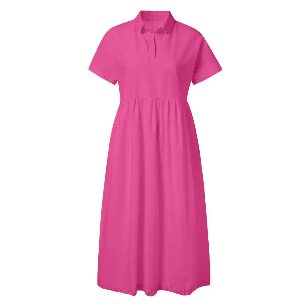 Женский Летний стиль, Feminino Vestido, футболка, хлопок, на каждый день, размера плюс, женское платье, повседневное, льняное платье - Цвет: rose