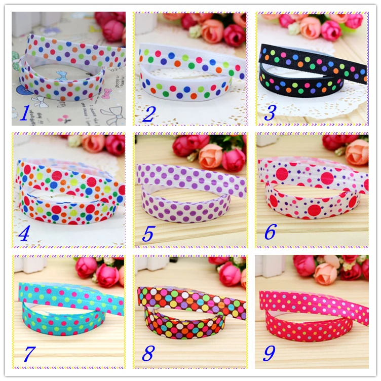 

5/8'' Free shipping Fold Elastic FOE polka dots printed headband headwear hairband diy decoration wholesale OEM D122