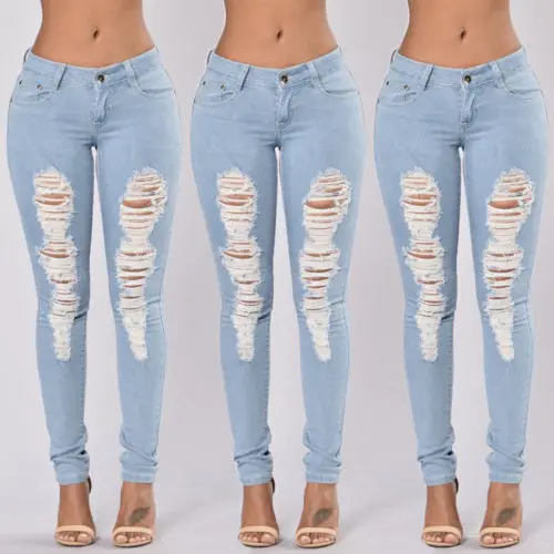 CANIS женские рваные потертые Узкие синие джинсовые брюки джинсы |