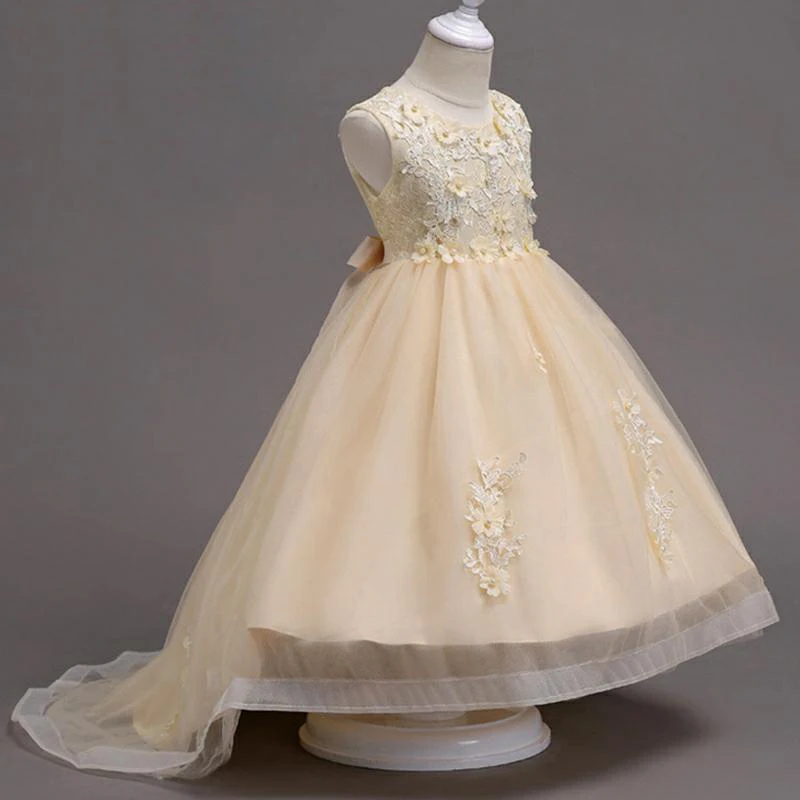 CAILENI Girls Wedding Dress Kids Mermaid Dresses Applique Flower Children Birthday Frocks Baby Party Costume for Girl | Детская одежда