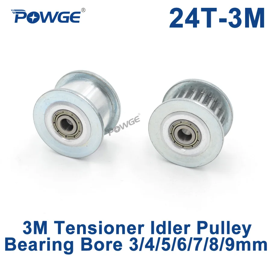 POWGE 24 Teeth 3M Idler Pulley Tensioner Wheel Bore 3/4/5/6/7/8/9mm with Bearing Guide synchronous pulley gear HTD3M 24T 24teeth
