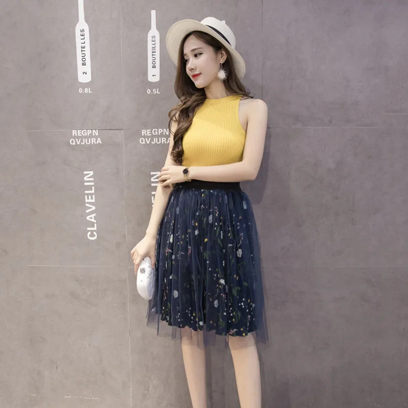 Корейская Версия Ретро Высокой Талии Свежий Бальное платье Юбки Шифон Чистая