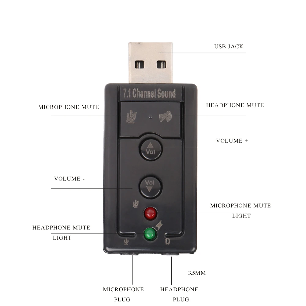 Colohas внешняя звуковая карта USB 2 0 Виртуальный 7 1 канальный аудио адаптер Xear 3D